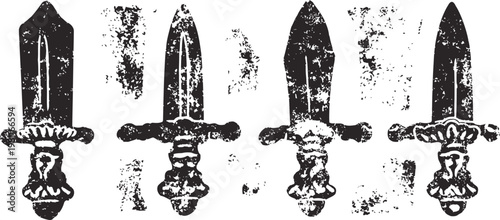 ancient ornamental daggers silhouettes vintage medieval weapon collection, artistic hand drawn style, detailed knife designs