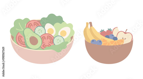 Fresh Fruit and Vegetable Bowls.