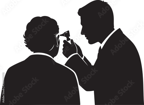 Doctor Examining Patient with Otoscope in Silhouette