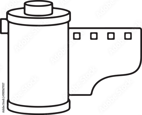 Minimal outline vector of retro negative film roll representing analog photography vintage media storage and traditional film development concept