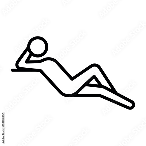 Person relaxing and lying down icon representing leisure and spa wellness vector line art.