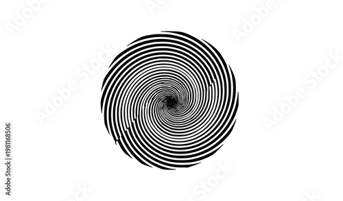Geometric spiral circle line art with black and white abstract logo and background design
