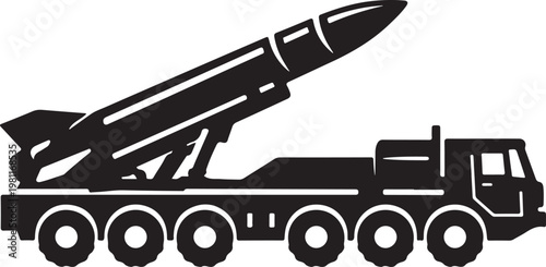 Modern military missile transporter silhouette vector defense vehicle launcher system warfare equipment icon strong bold design