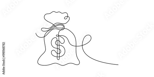 Single continuous line drawing of money bag with dollar sign flat design vector illustration