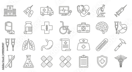 Medical icons and healthcare symbols.