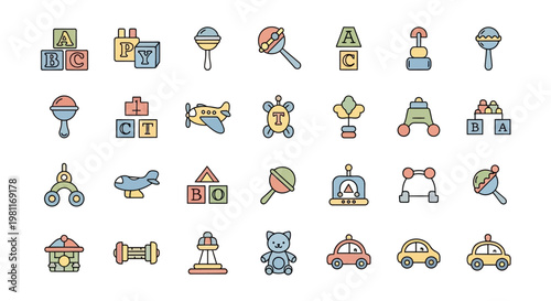 Colorful icons of various objects.