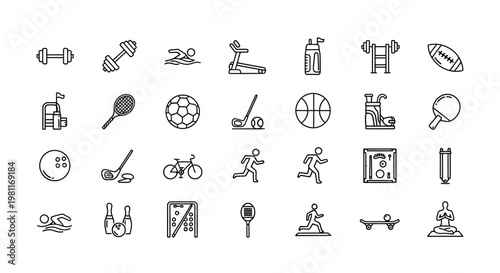 Fitness icons and sports symbols.