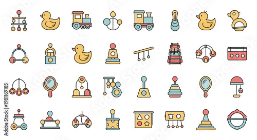 Colorful baby toys and objects.