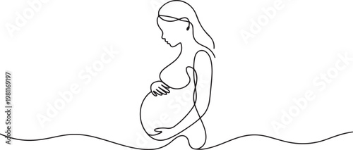 Continuous line, pregnant woman, mother's day, pregnancy. one line drawing vector illustration