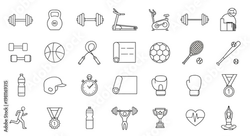 Fitness icons and sports symbols.