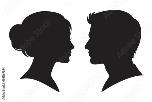 Silhouette of a couple facing each other in profile