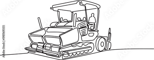 continuous line of an asphalt paver or asphalt finisher. This tool functions to spread and level the hot asphalt mixture. one line drawing vector illustration
