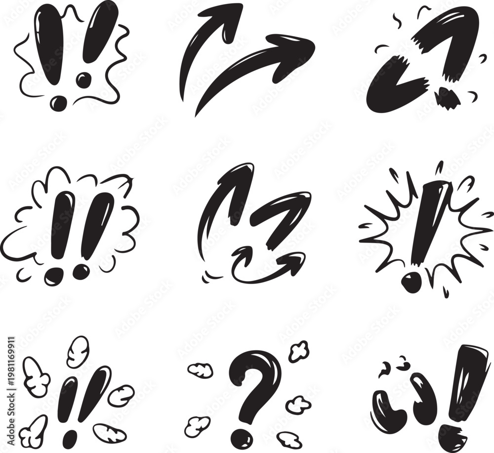 Obraz premium Collection of various comic book style punctuation marks and arrows