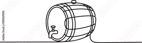 continuous single drawn line art doodle wooden oak beer barrel, barrel drink vintage object. one line drawing vector illustration