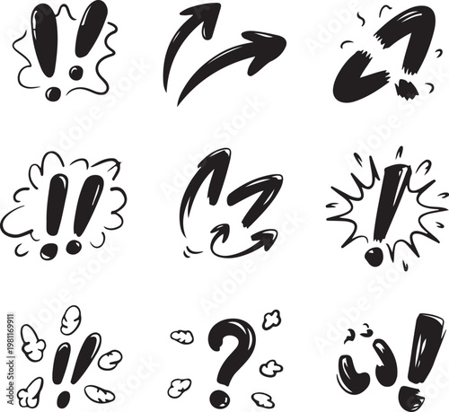 Collection of various comic book style punctuation marks and arrows