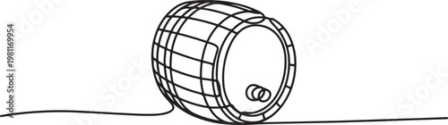 continuous single drawn line art doodle wooden oak beer barrel, barrel drink vintage object. one line drawing vector illustration