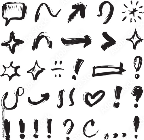 Collection of hand drawn punctuation marks and symbols