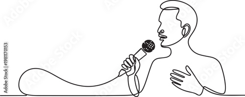 Continuous line drawing live news template with microphone interviewers icon vector illustration concept. one line drawing vector illustration