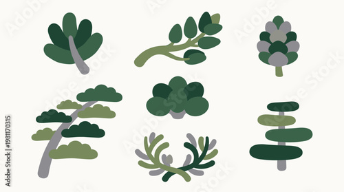 Various green tree leaf shapes.