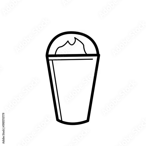 Minimalist line art depicting a delicious frozen beverage, like a creamy frappe or a fruit smoothie, served in a classic lidded to-go container, embodying refreshment and convenience