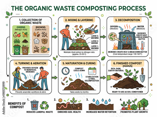 Organic Waste Composting Process: Step-by-Step Guide Infographic
