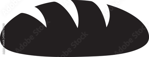 French bread, baguette icon, black silhouette, bakery symbol, food illustration