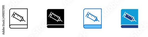 Vaccine Record Multiple Style Icon Design Vector - Document with syringe representing immunization record keeping, medical documentation, and vaccination tracking