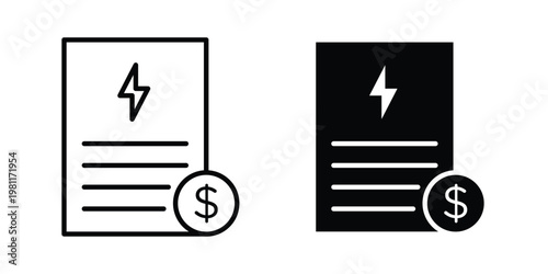 Electricity utility bill icon clip art collection. Editable stroke icons