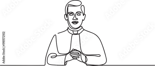 Priest, one line drawing vector illustration