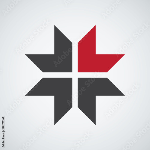 Geometric Star Logo Design with Arrows, Abstract Cross Symbol for Business and Tech, Modern Minimalist Icon.