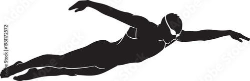 Black, diving, swimming, athlete silhouette, vector icon