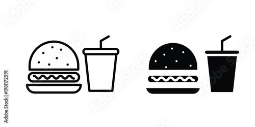 Fast food icon clip art collection. Editable stroke icons