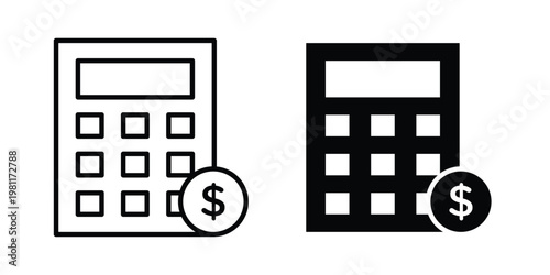 finance calculator icon clip art collection. Editable stroke icons