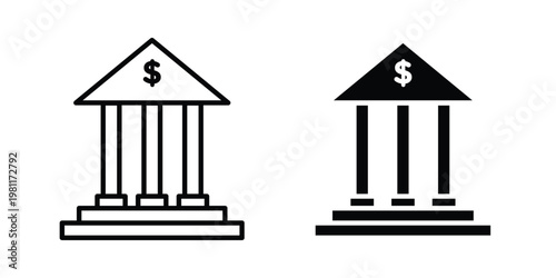 financial institution icon clip art collection. Editable stroke icons