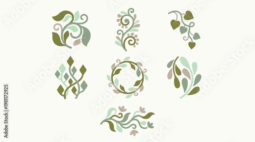 Green leafy floral design elements.