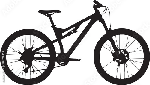 Black mountain bike silhouette, bicycle icon, cycling graphic, sports vector