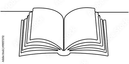 book continuous one line drawing, Education in school and library studying in simple linear style, Writing draft business in Editable stroke, outline vector illustration. 