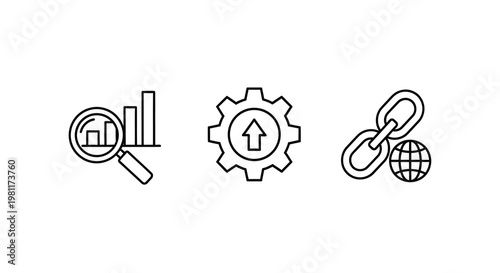 Business icons representing data seo and connection a silhouette