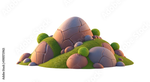 Digital Illustration of Rocks on Grassy Hill.