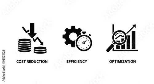 Business concepts of cost efficiency and optimization in black silhouette