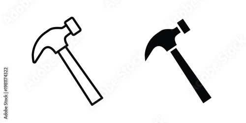 Hammer icon clip art collection. Editable stroke icons