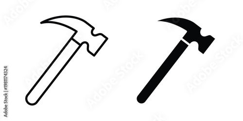 Hammer icon clip art collection. Editable stroke icons