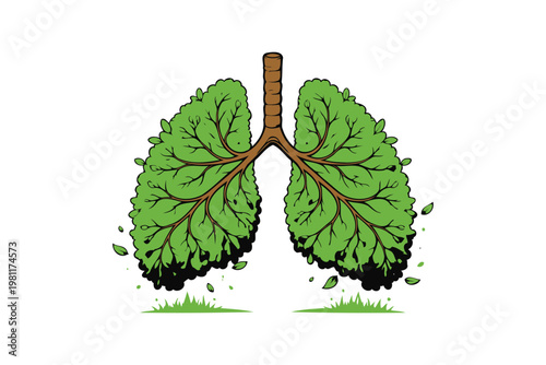 Illustrated depiction of human lungs resembling large green leaves Vector