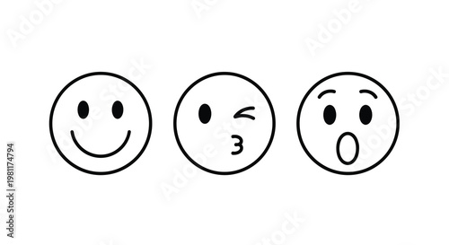 Three circular smiley faces depicting different expressions silhouette