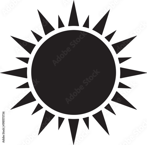 Black sun icon, solar symbol, vector illustration, flat design