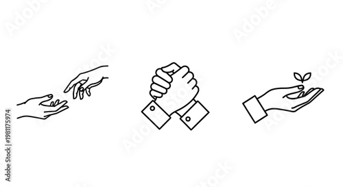 Three hands depict connection growth and agreement a striking silhouette