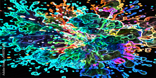 Bright abstract background featuring colorful circles and a seamless rainbow pattern with floral textures and star confetti for a festive party celebration wallpaper art.