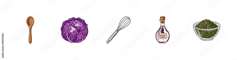 Fototapeta premium Italian Cuisine Cooking Ingredients and Kitchen Tools with Crayon Colorful Aesthetic and Fluid Crayon Pencil Texture