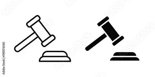 law gavel icon clip art collection. Editable stroke icons