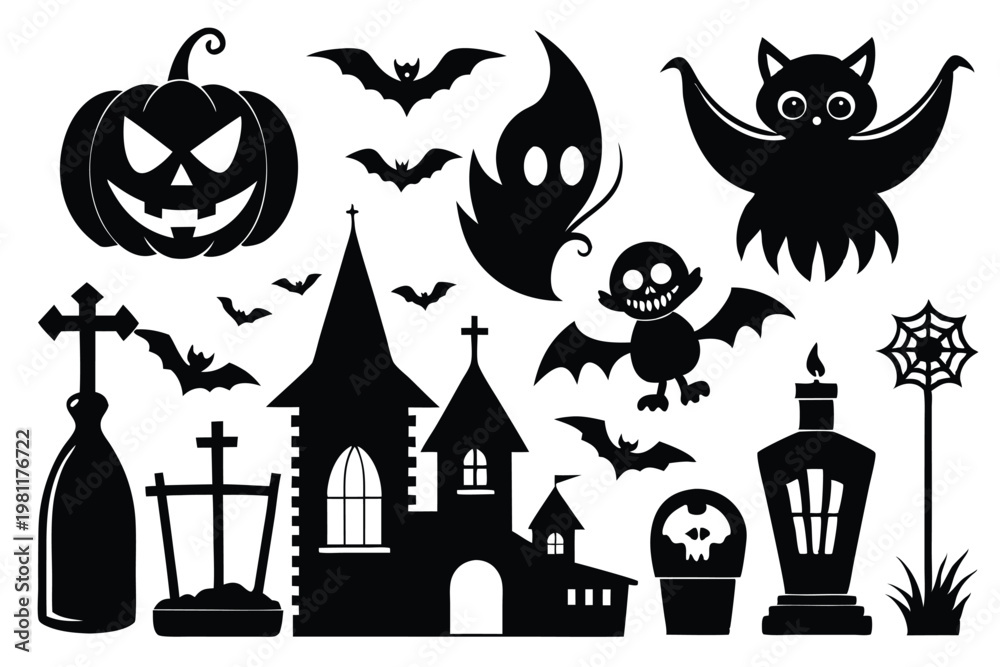 Fototapeta premium halloween icon bundle silhouette line art vector illustration